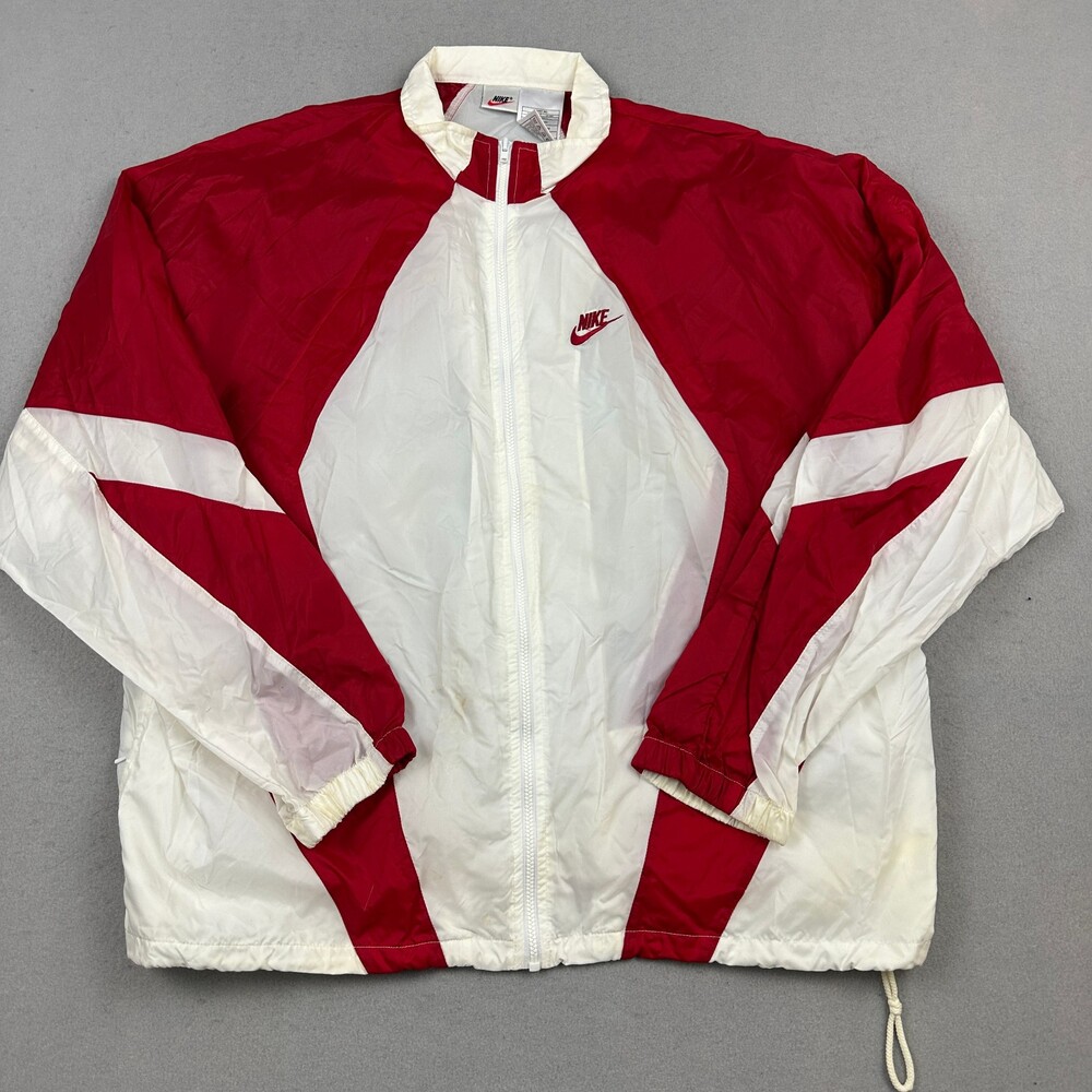 Vintage Nike Track Jacket Men 2XL Red White Full Zip Windbreaker Lightweight 90s